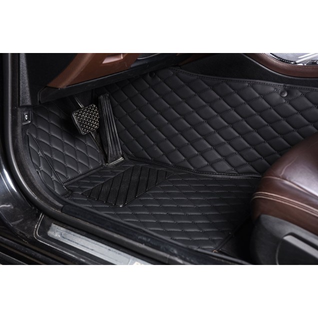 Black and Black Stitching Luxury Leather Diamond Car Mats Factory