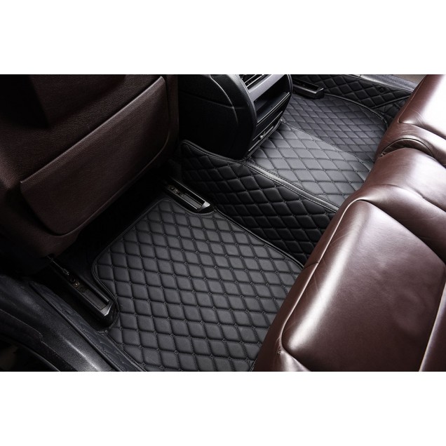 Black and Black Stitching Luxury Leather Diamond Car Mats Factory