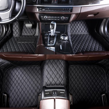 Black and Black Stitching Luxury Leather Diamond Car Mats