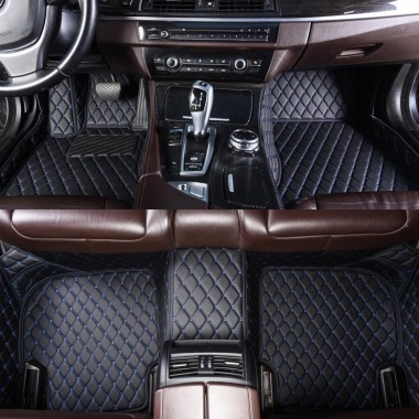 Black and Blue Stitching Luxury Leather Diamond Car Mats