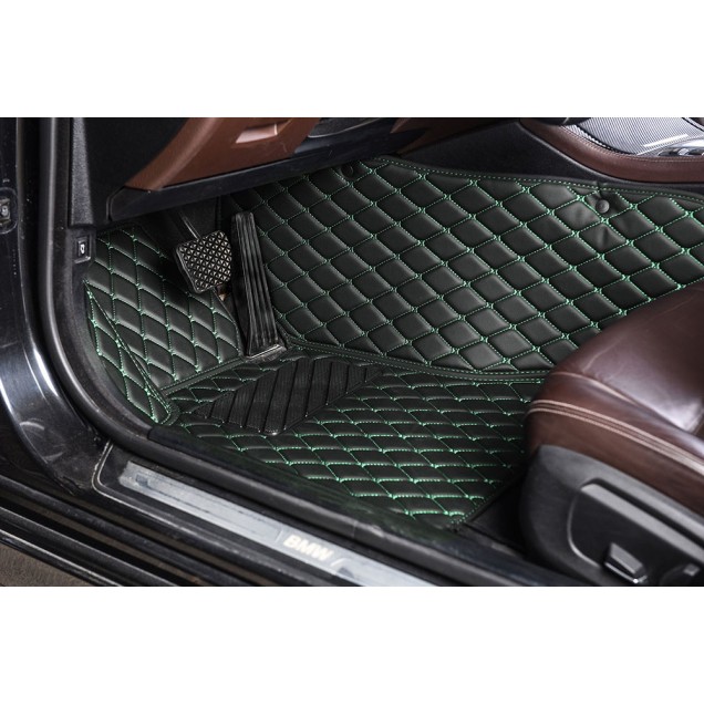 Black and Green Stitching Luxury Leather Diamond Car Mats Factory