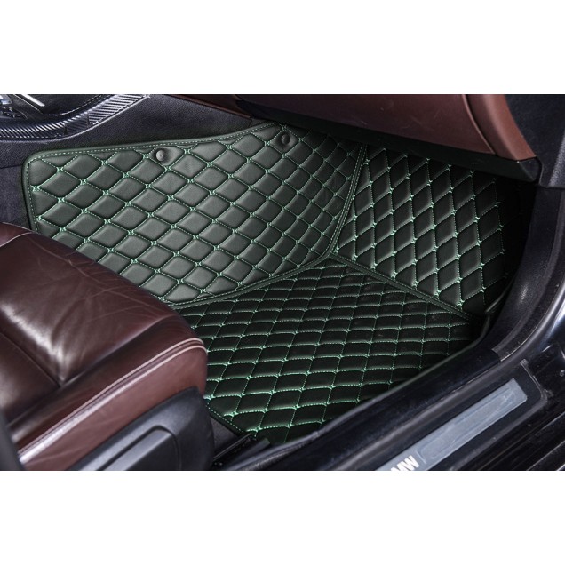 Black and Green Stitching Luxury Leather Diamond Car Mats Factory