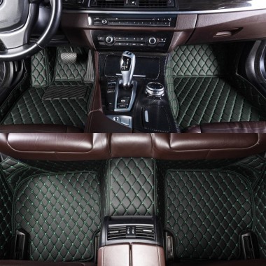 Black and Green Stitching Luxury Leather Diamond Car Mats