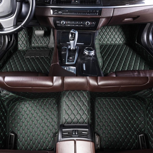 Black and Green Stitching Luxury Leather Diamond Car Mats Factory