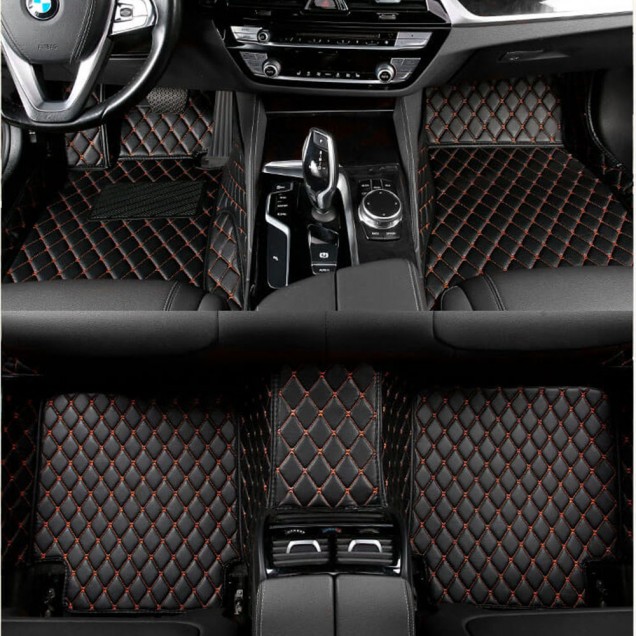 Black and Orange Stitching Luxury Leather Diamond Car Mats Factory