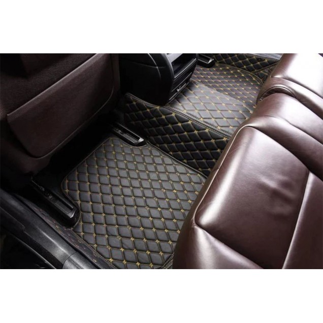 Black and Yellow Stitching Luxury Leather Diamond Car Mats Factory