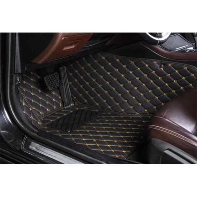 Black and Yellow Stitching Luxury Leather Diamond Car Mats Factory