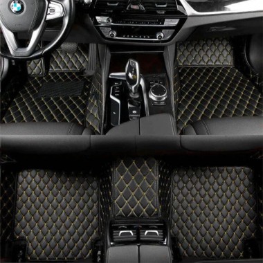 Black and Yellow Stitching Luxury Leather Diamond Car Mats