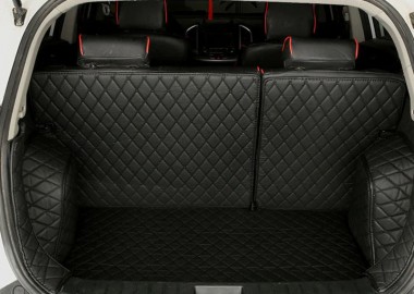 Black and Black Stitching Full Cover Luxury Leather Diamond Trunk Car Mats