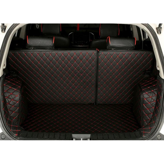 Black and Red Stitching Full Cover Luxury Leather Diamond Trunk Car Mats Factory