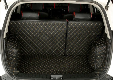 Black and Yellow Stitching Full Cover Luxury Leather Diamond Trunk Car Mats