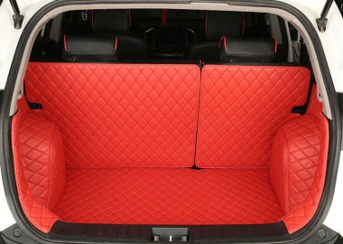 Red Full Cover Luxury Leather Diamond Trunk Car Mats