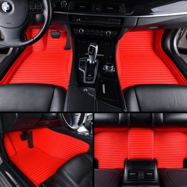 Red Luxury Leather Stripe Car Mats