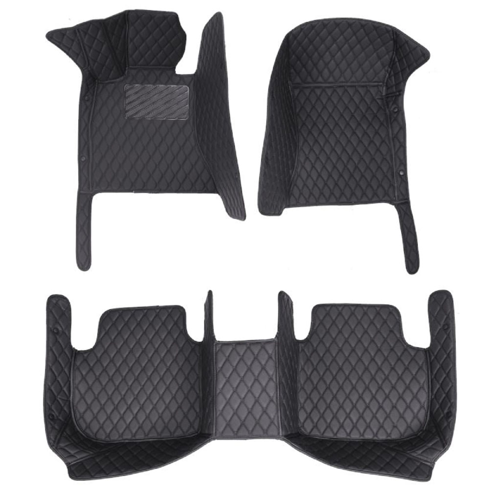 Black and Black Stitching Luxury Leather Diamond Car Mats for Porsche 911