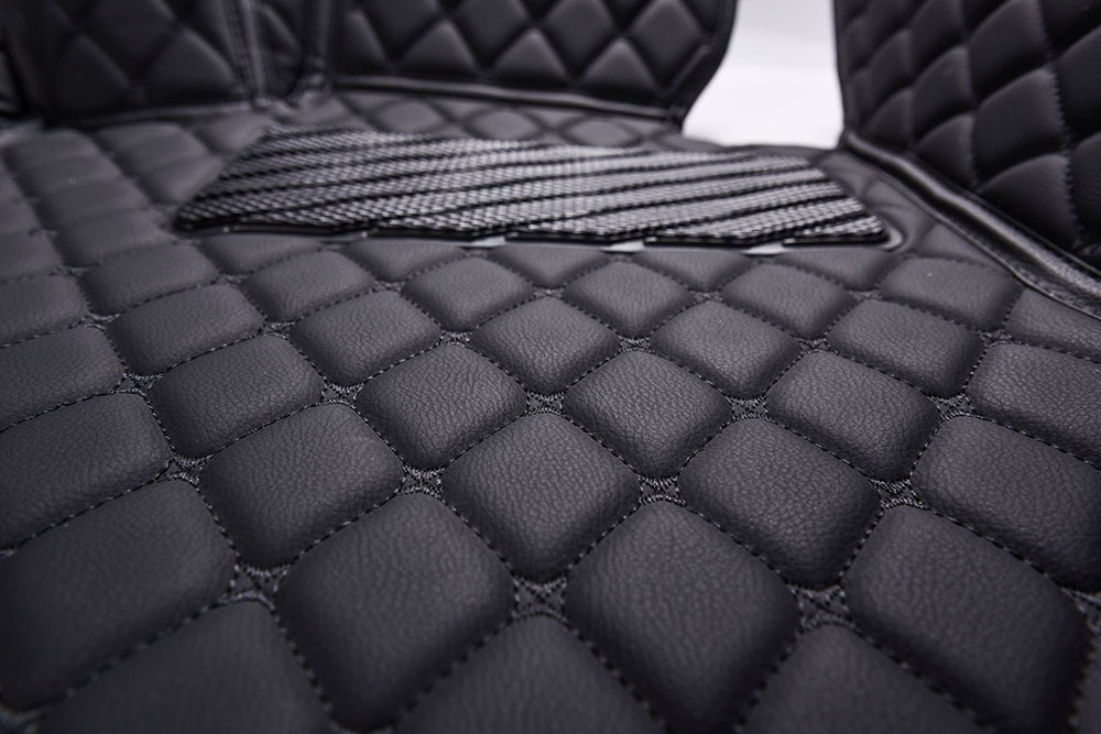 Black and Black Stitching Luxury Leather Diamonds Car Floor Mats Factory Outlet