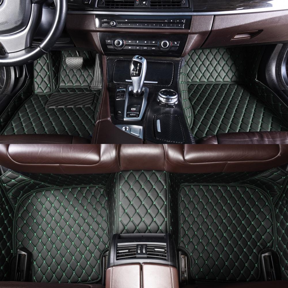 Black and Green Stitching Luxury Leather Diamond Car Mats Factory Outlet