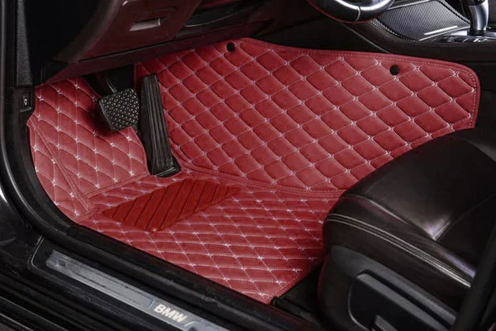 Wine Red Luxury Leather Diamond Car Mats for Citroen C5