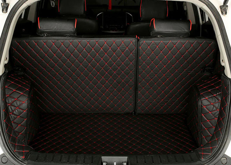 Black and Red Stitching Full Cover Luxury Leather Diamond Trunk Car Mats Factory Outlet